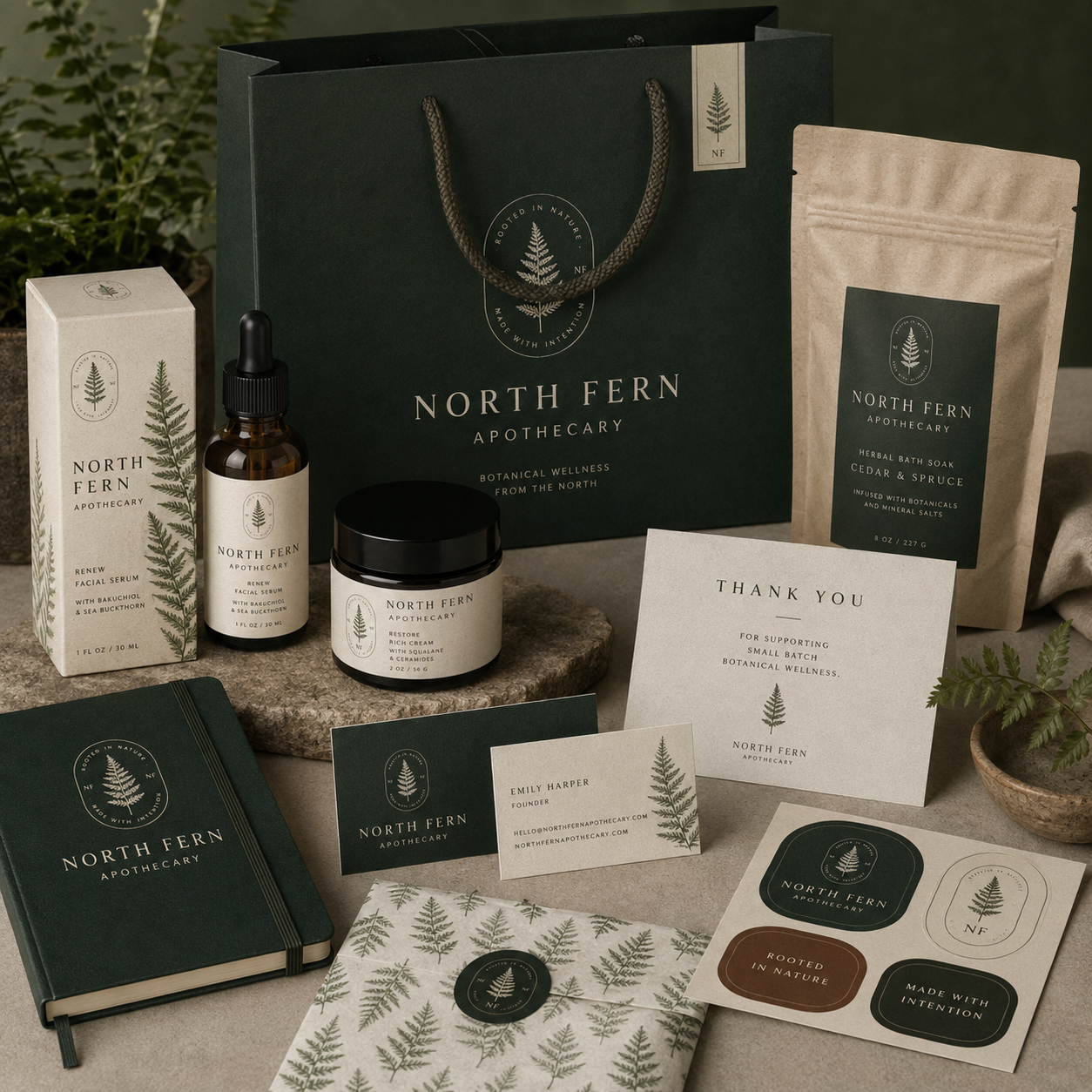 North Fern Apothecary brand identity mockup