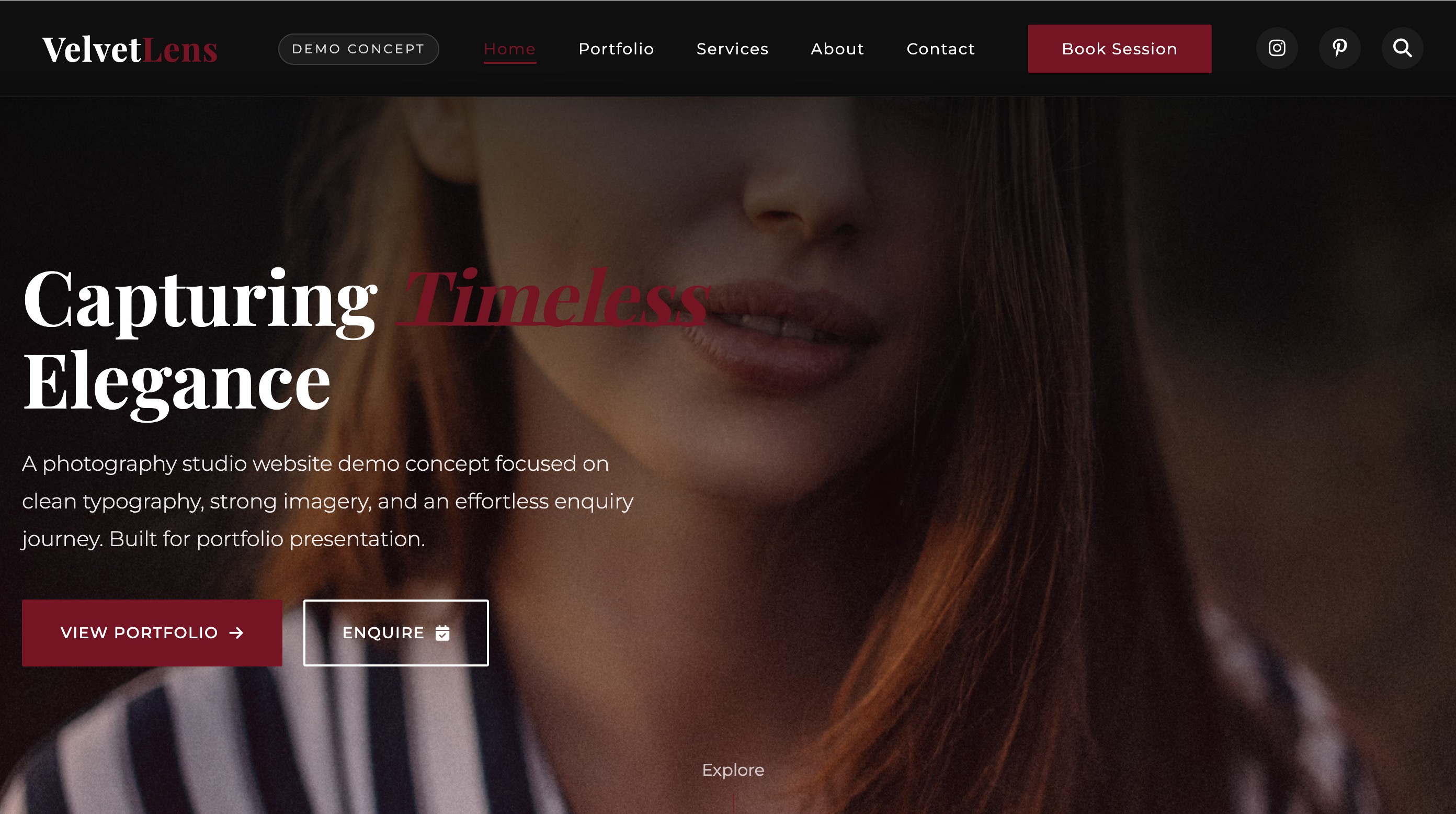 Photography studio website demo preview